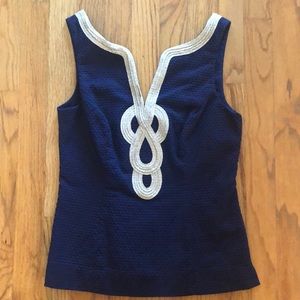 Lilly Pulitzer Embroidered Navy Blue Top
